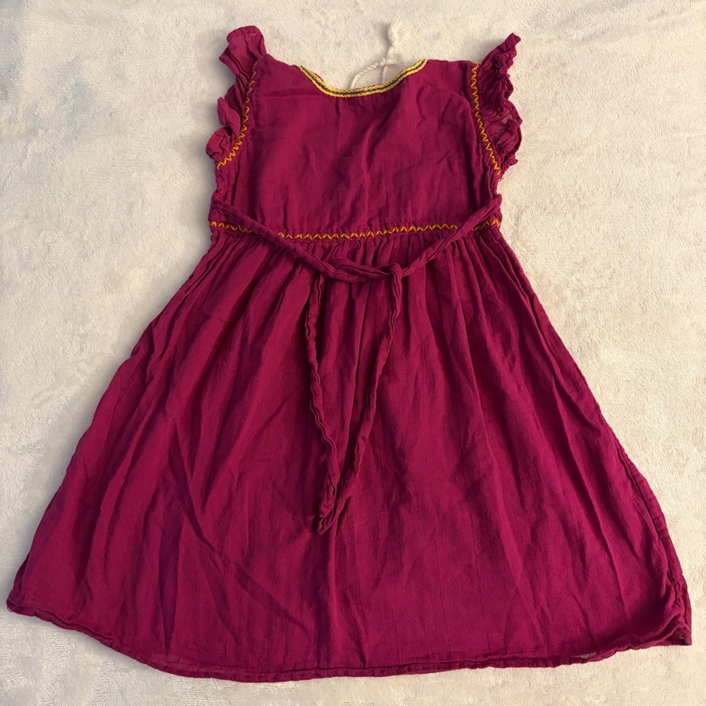 3 for $25! Embroidered Kids Burgundy Short Sleeve Dress - Picture 2 of 3